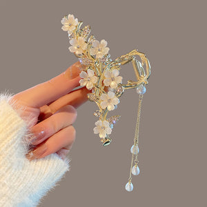 Pearl Bell Orchid Tassel Metal Hair Clip