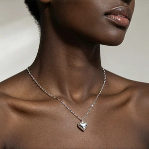 Silver Plated Heart Pendant Choker Necklace