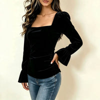 Velvet Square Neck Bell Sleeve Top - image 2