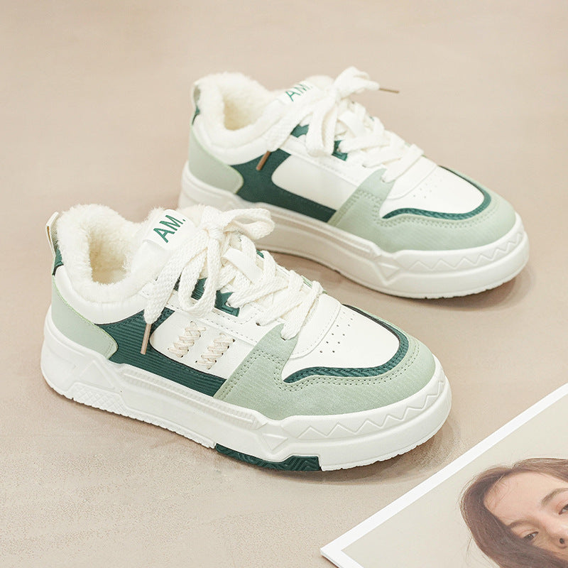 Women's Fleece-Lined White Canvas Sneakers