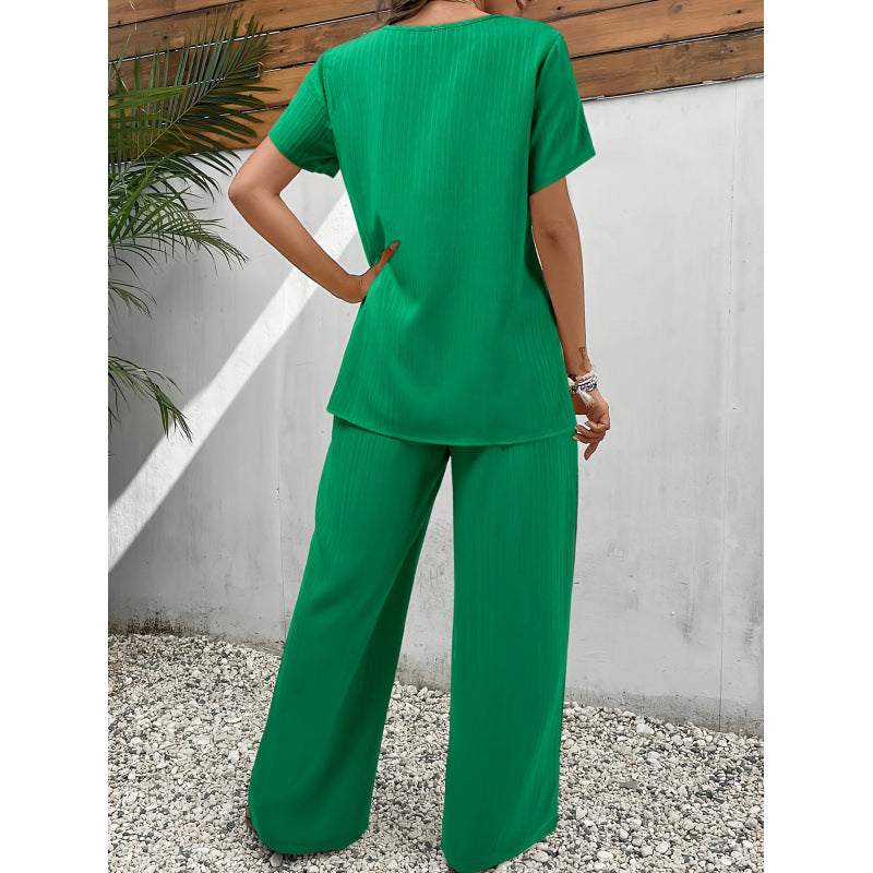 Two-piece Short Sleeve Pullover Round Neck Loose Casual Irregular - image 4