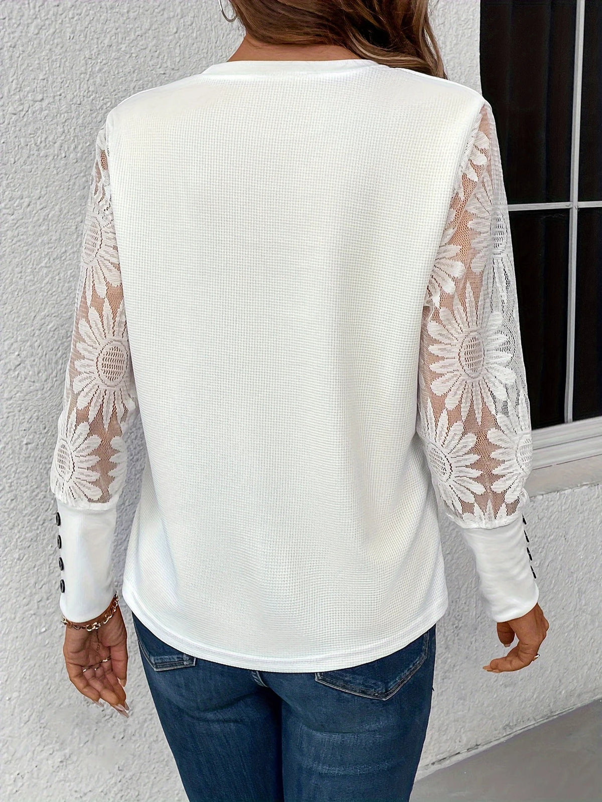 Floral Lace Splicing Elegant T-Shirt - image 4
