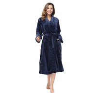 Solid Color Collar Robe For Women In Navy Blue - image 3