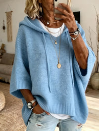 Loose Knit Hooded Pullover with Drawstring - image 10