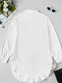 Hem Ruffled Casual Long Sleeve Shirt - image 3