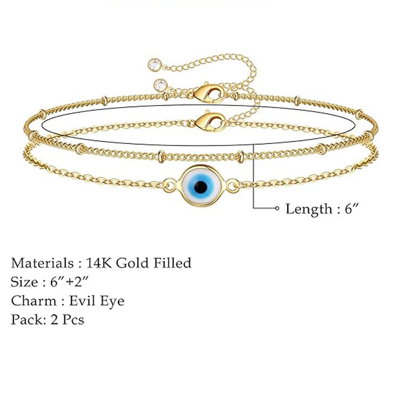 Dainty 14K Gold Filled Evil Eye Layered Bracelet - image 2