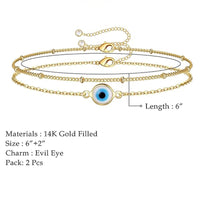 Dainty 14K Gold Filled Evil Eye Layered Bracelet - image 2