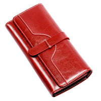 Cartera larga de piel genuina de tres pliegues con broche - image 4