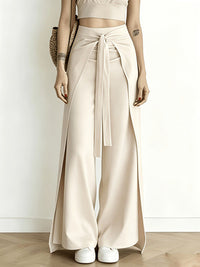 High Waist Tie-Front Slit Wide Leg Pants - image 12