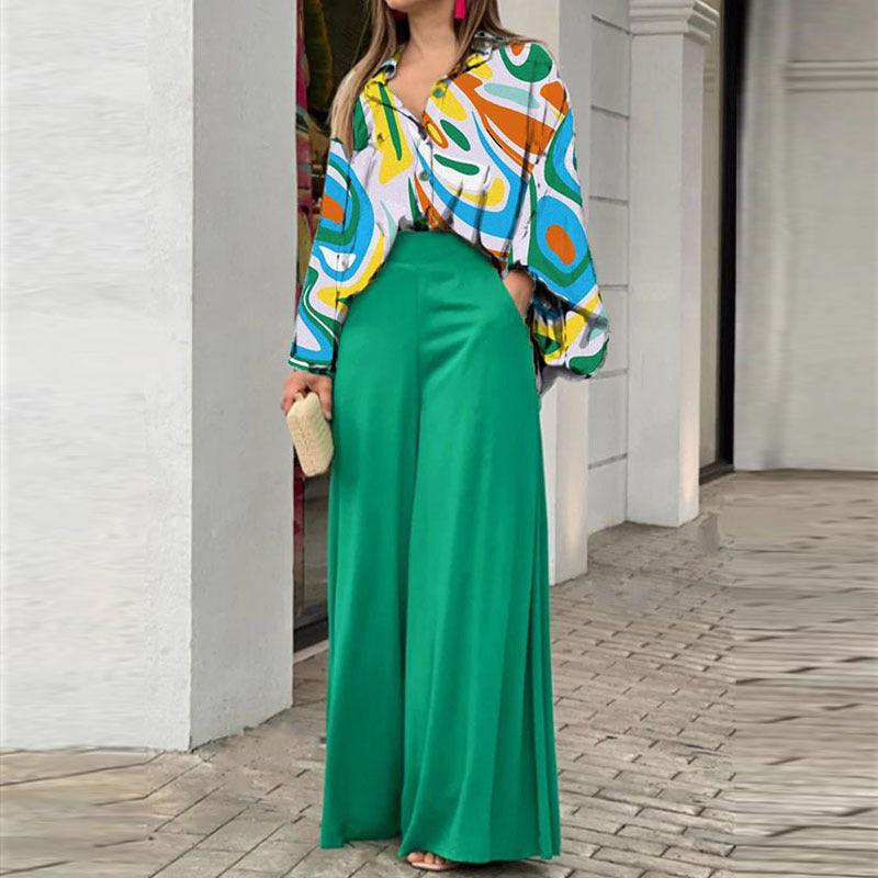 Loose And Elegant Casual Printed Shirt Top Wide Leg Pants Fashion Suit - image 10