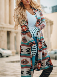 Women's Sweater - Multicolor Geometric Color Block Open Front Long Cardigan - image 3