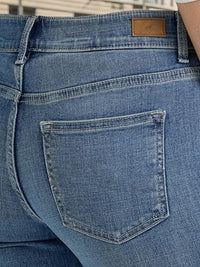 Women's High Waisted Slim Straight Leg Jeans, Deep Blue Stretch Denim, Machine Washable - image 4