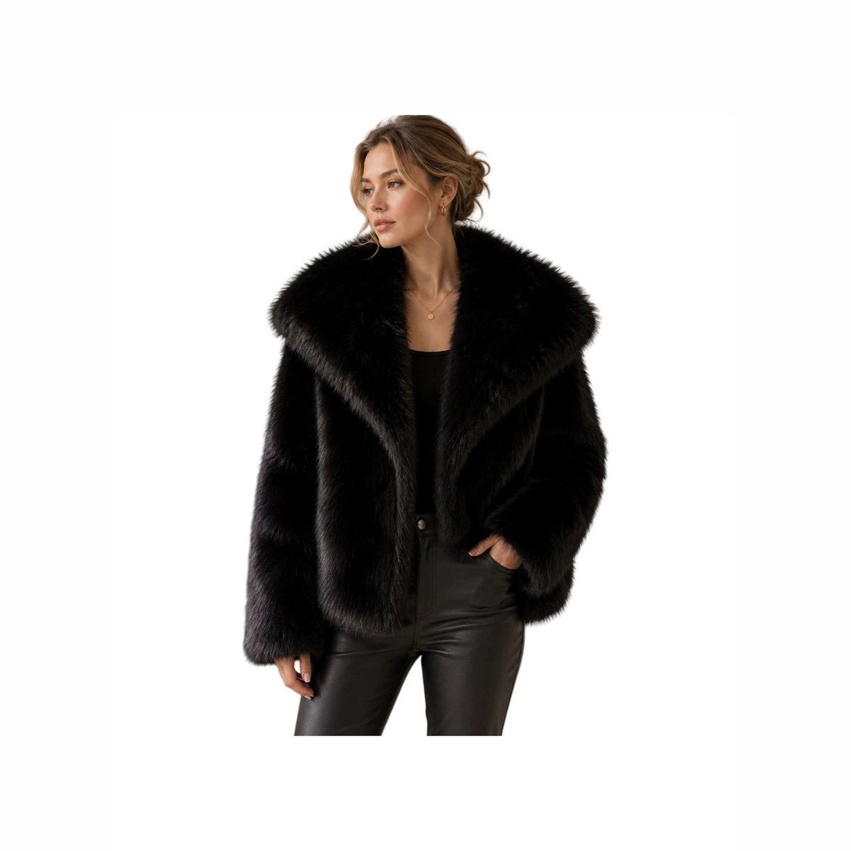 Retro Faux Fur Plush Coat with Lapel - image 4