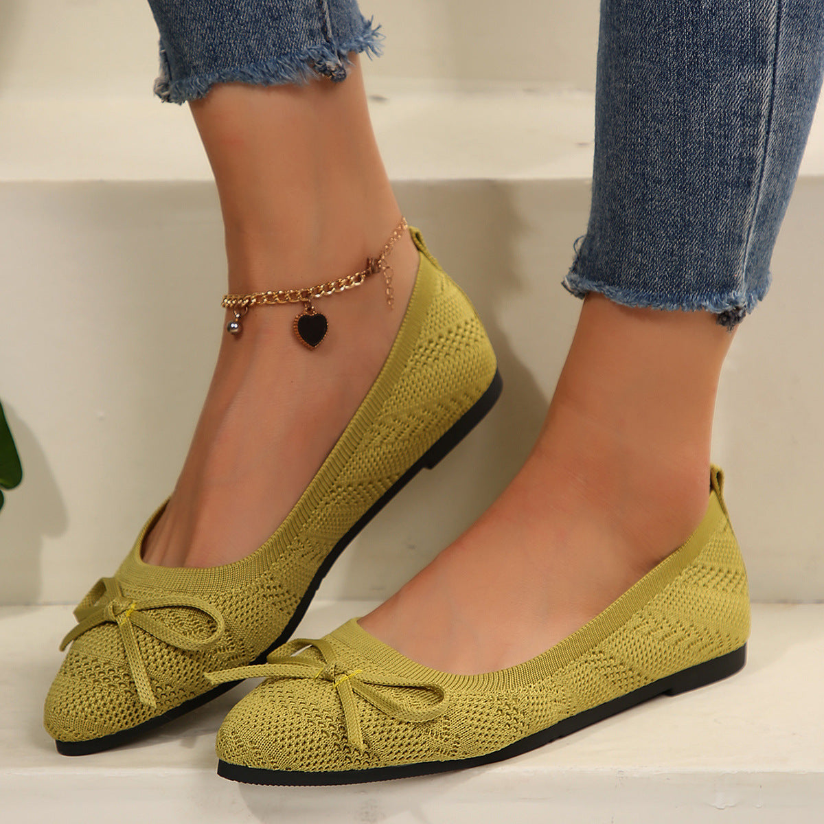 Women's Bow Knit Pointed Toe Flats - image 3