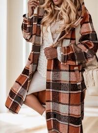 Women's Plaid Hooded Coat With Pocket Detail - image 1