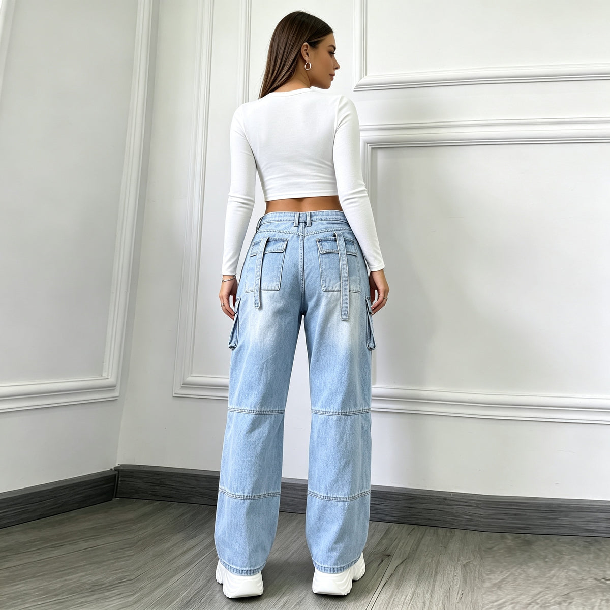 Jeans cargo holgados de pierna ancha con rotos - image 3