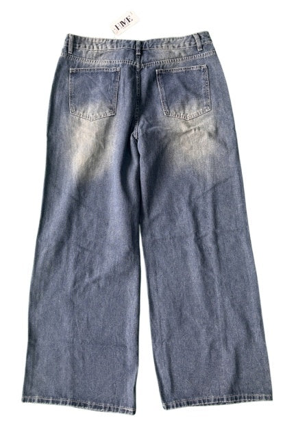 Jeans holgados de pierna ancha con ojales y lavado vintage - image 2