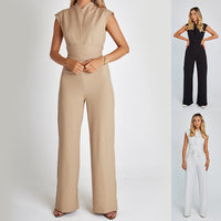 Women's Sleeveless Mock Neck Wide Leg Jumpsuit with Belted Waist - image 1