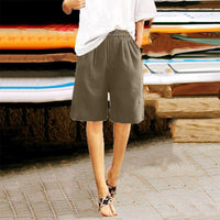 Women's Casual High Waist Loose Fit Solid Color Shorts - Button & Elastic Waist With Pockets - image 7