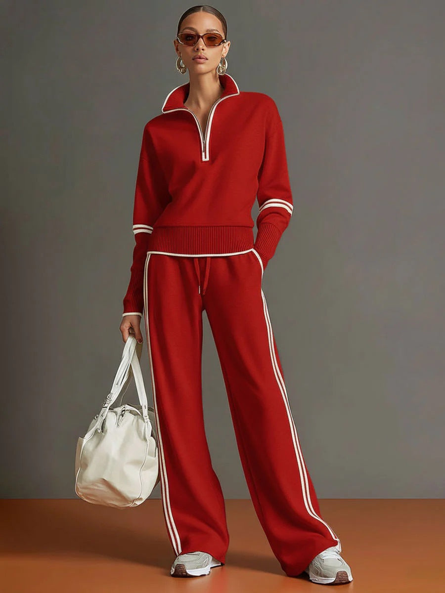Women's 2 Piece Half Zip Sweatshirt and Wide Leg Pants Set - image 8