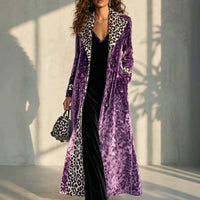 Retro Leopard Print Color Block Trench Coat - image 1