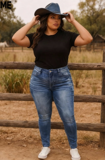 Jeans skinny de lavado claro, talla grande - image 4