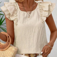 Textured Bow Knot Frilled Butterfly Sleeve Blouse - image 1