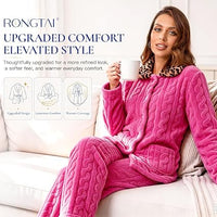 RONGTAI Leopard Button Down Pajama Set  Long Sleeve Plush Fleece PJs - image 11