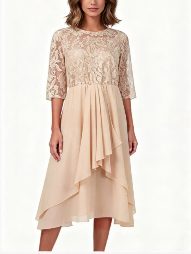 Chiffon Three-Quarter Sleeve Asymmetric Hem Dress - image 2