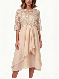 Chiffon Three-Quarter Sleeve Asymmetric Hem Dress - image 2