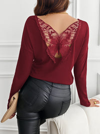 Women's Solid Color Back Stitching Pansy Rib Long-sleeved T-shirt - image 7