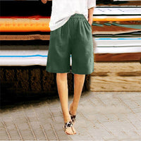 Women's Casual High Waist Loose Fit Solid Color Shorts - Button & Elastic Waist With Pockets - image 6