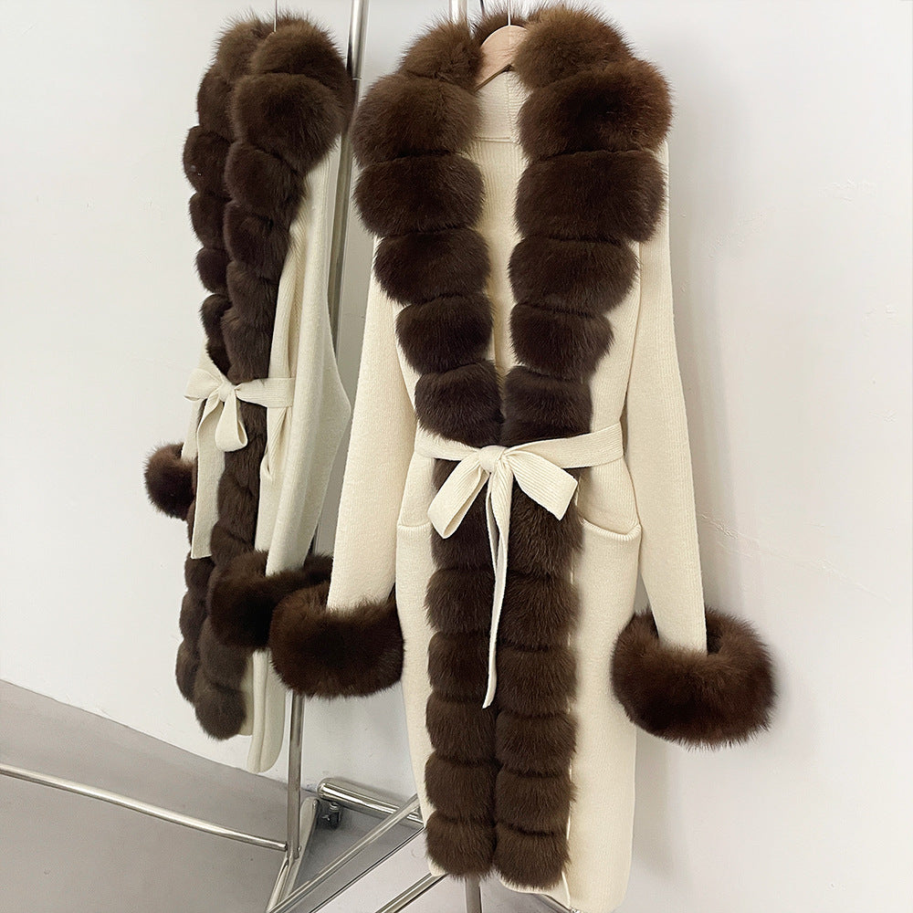 Long Knit Faux Fur Coat