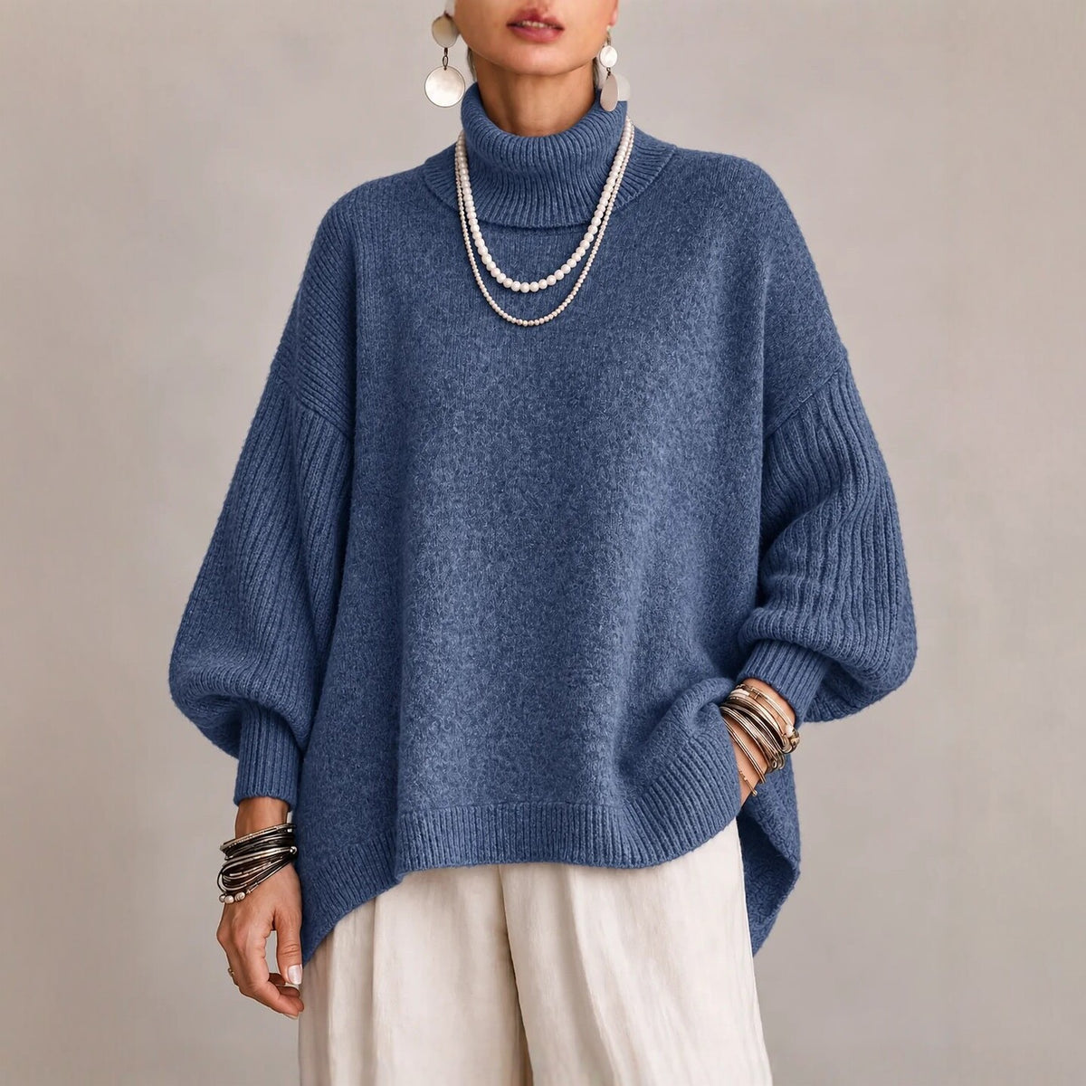Women's Turtleneck Lantern Sleeve Sweater - image 2