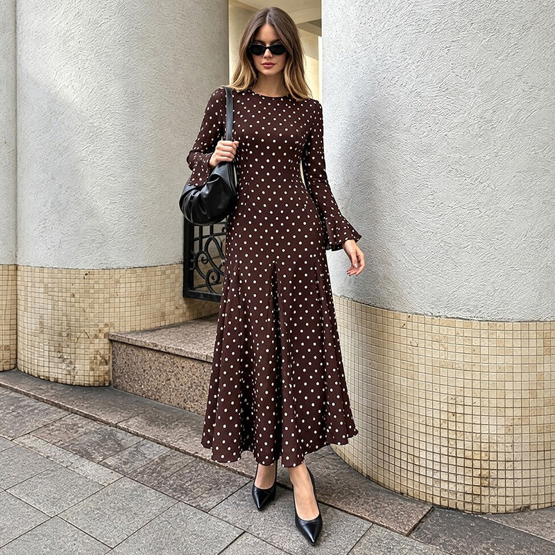 Bell Sleeve Polka Dot Belted Dress