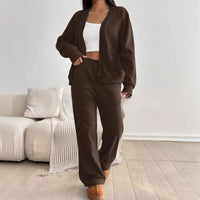 Autumn And Winter Women's Cardigan Jacket Wide Leg Pants Casual Suit - image 2
