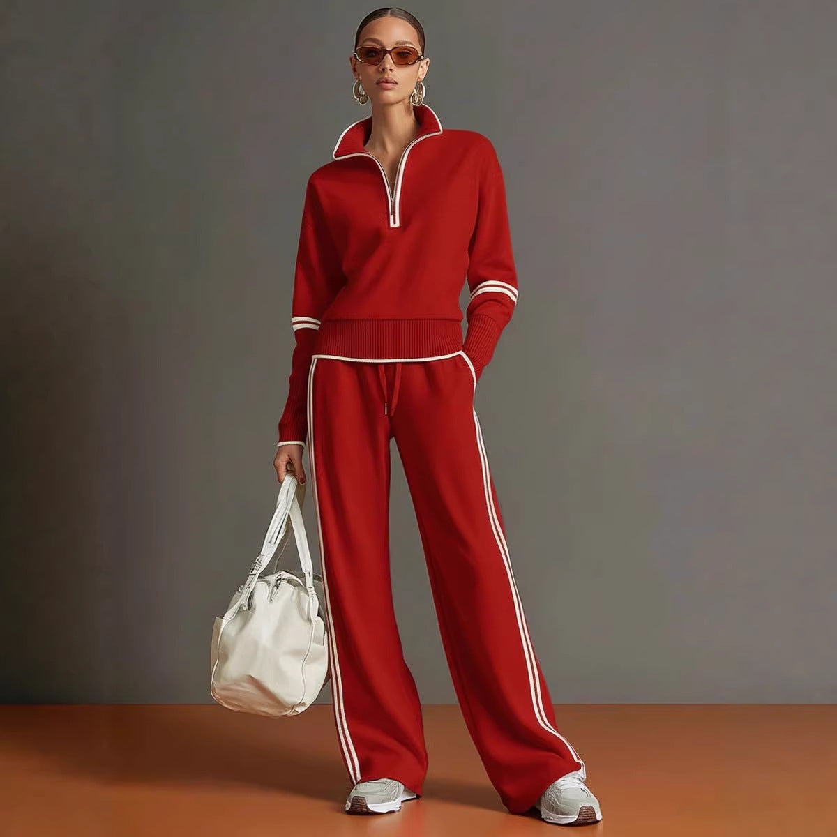 Women's 2 Piece Half Zip Sweatshirt and Wide Leg Pants Set - image 4