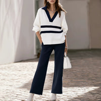 Women's Color Block Striped Top and Pants Set - image 1