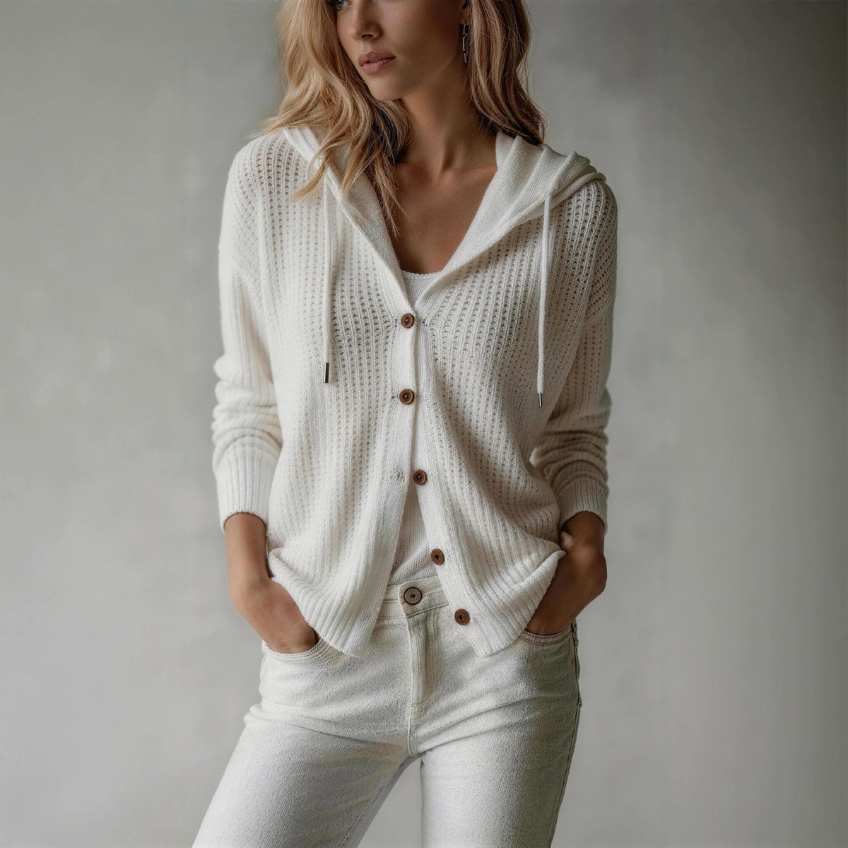 Hooded Knitted Cardigan Womens Loose-Fit Coat - image 6