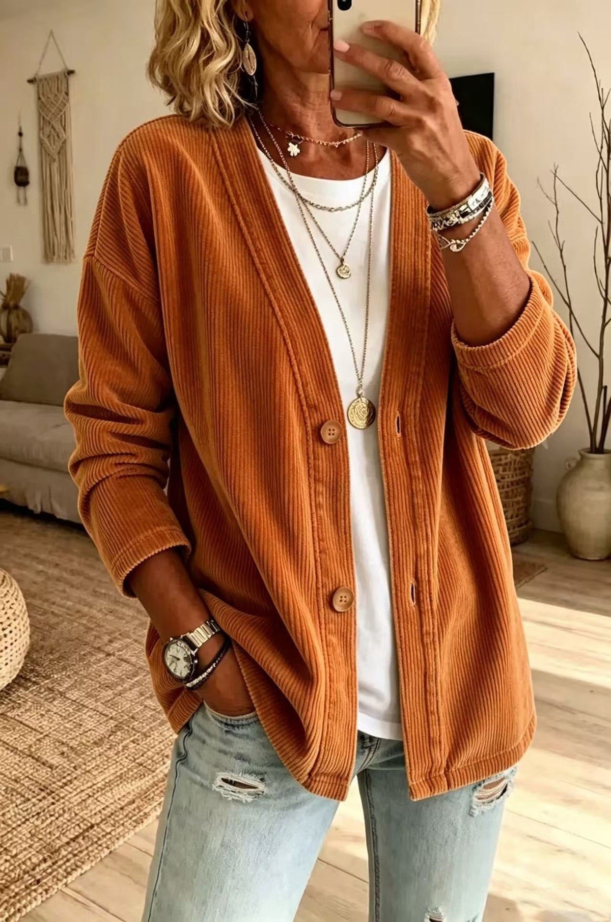 Women's Loose Button Casual Jacket - image 7