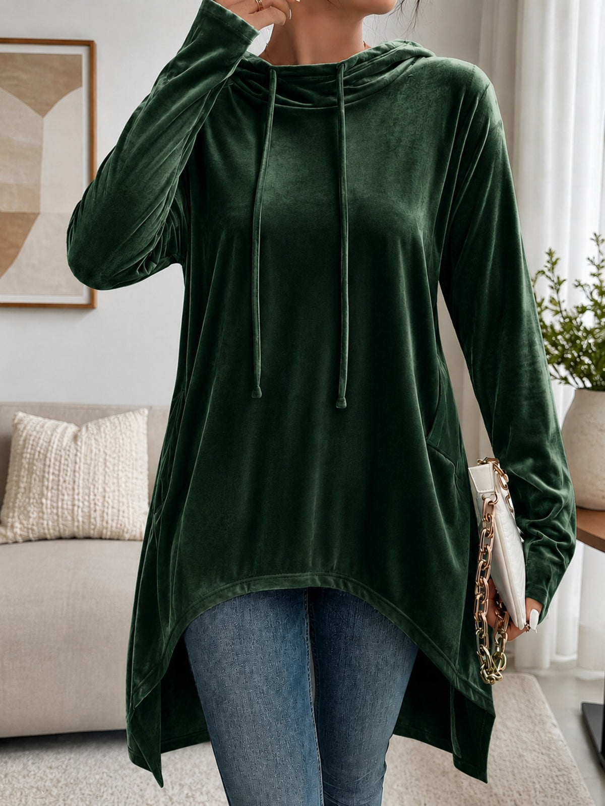Women's Velvet Hooded Long Sleeve Top - image 7