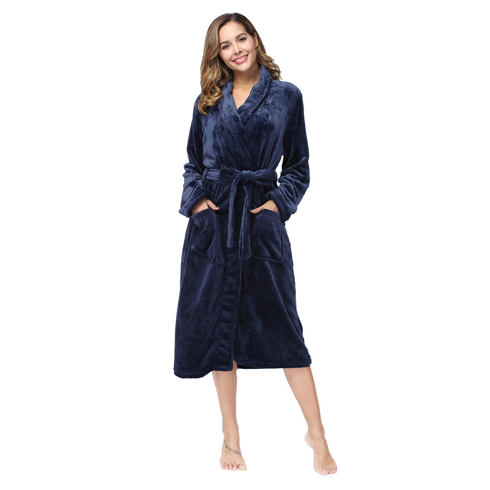 Solid Color Collar Robe For Women In Navy Blue - image 2