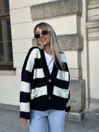 Women's V-Neck Striped Sweater Coat - image 7