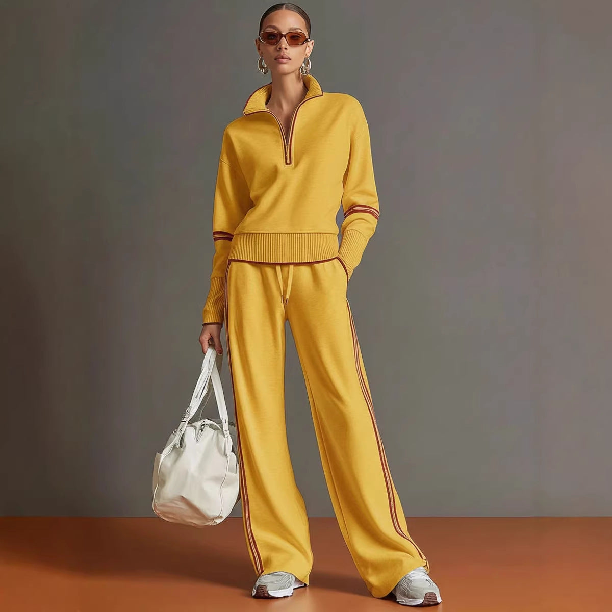 Women's 2 Piece Half Zip Sweatshirt and Wide Leg Pants Set - image 2