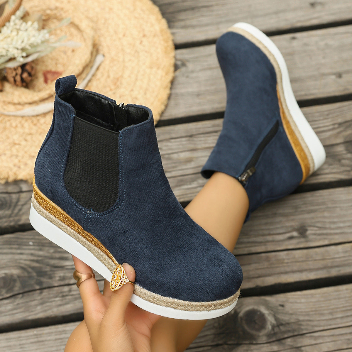 Color Block Pointed Toe Wedge Boots - image 9