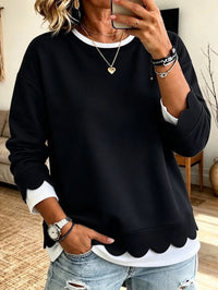 Loose Round Neck Top with Lace Trim - image 7