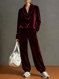 Ruffle Neck Velvet Long Sleeve Lounge Set - image 5
