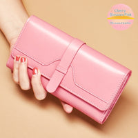 Cartera larga de piel genuina de tres pliegues con broche - image 11