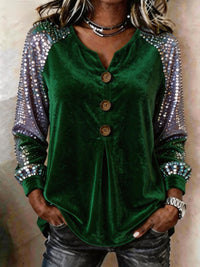 Button And Sequin Long-sleeve Womens Casual Top - image 12