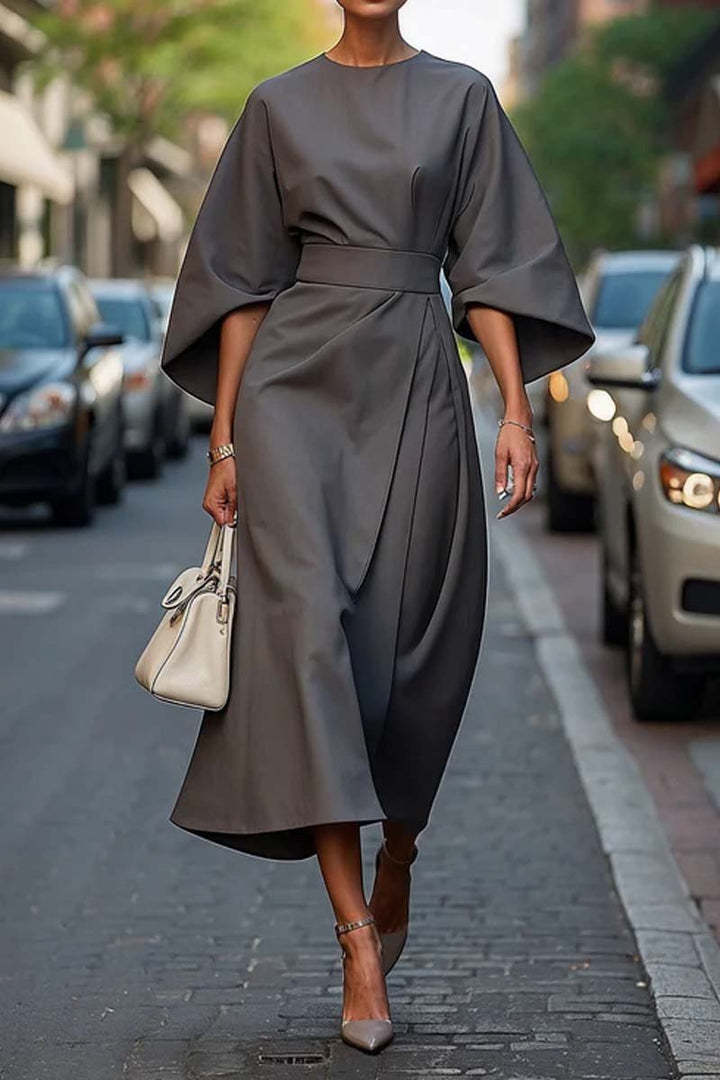 Women's Batwing Sleeve Belted Midi Dress - image 3